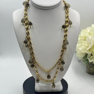 J. Crew Champagne Tan Colored Faceted Glass Drops Dangle‎ Long Necklace